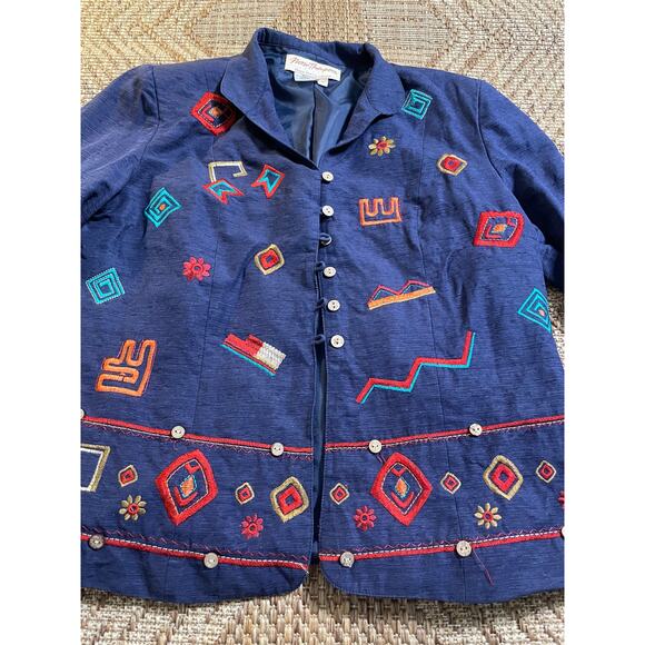 VTG. Norm Thompson Silk Blend Embroidered Jacket Size Med - Picture 4 of 7